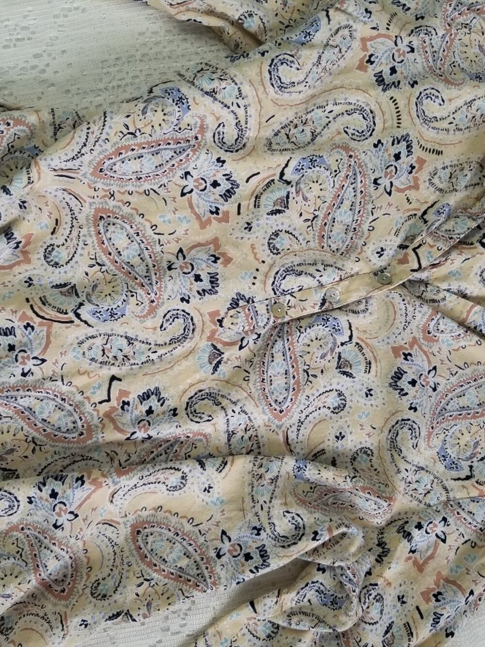 J. Jill Yellow Paisley Roll Tab Sleeve Blouse Large - Picture 10 of 10